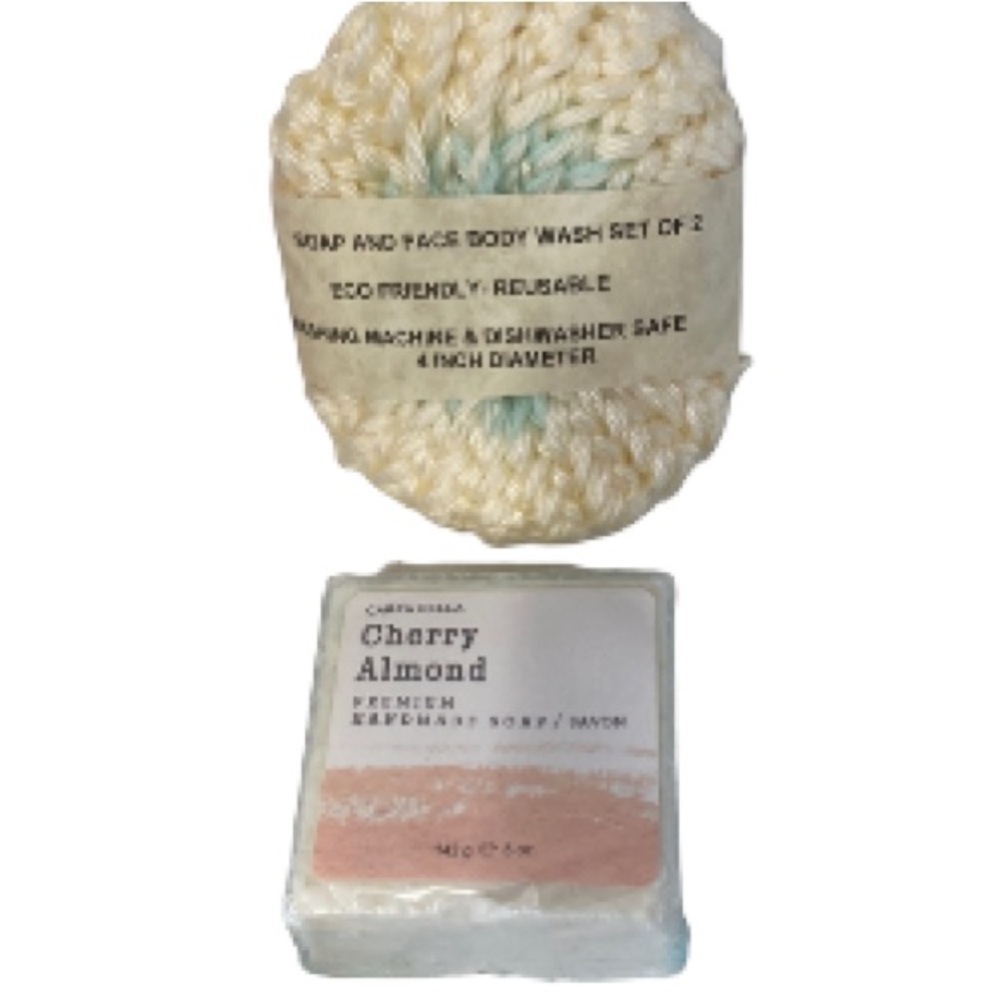 Cherry Almond Handmade Soap with Face and Body Wash Scrubbies Set